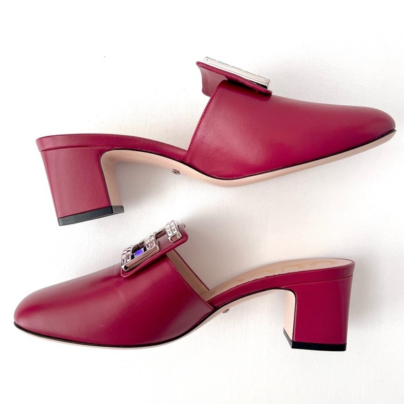 New GUCCI || Madelyn Red Mule Square Crystal Embellished GG Slip On Heel EU 37.5 - Picture 8 of 12
